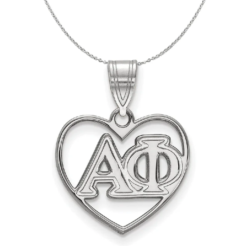 Linked knot necklace-Sterling Silver Alpha Phi Heart Greek Pendant Necklace