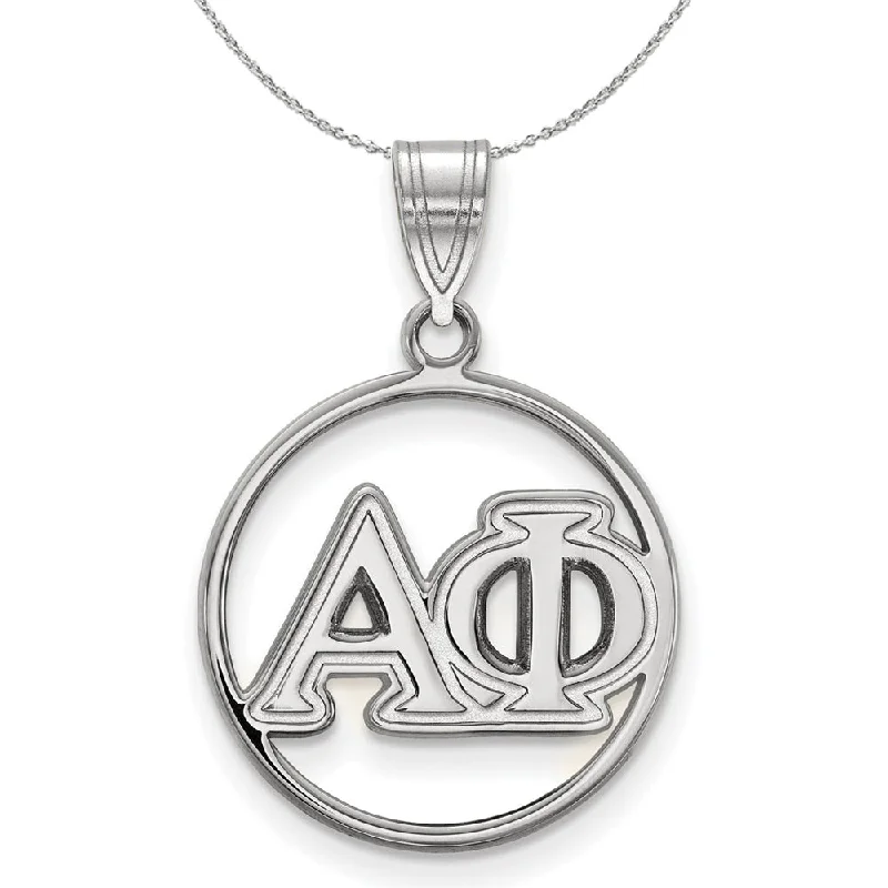 Five-heart necklace-Sterling Silver Alpha Phi Medium Circle Greek Necklace