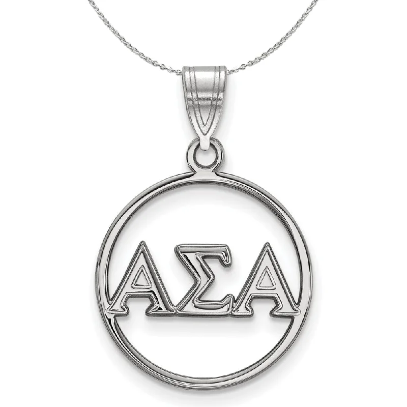 Brushed steel necklace-Sterling Silver Alpha Sigma Alpha Small Circle Pendant Necklace