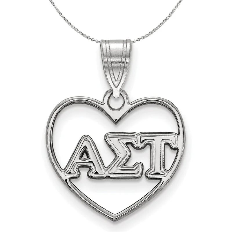 Dewdrop gem necklace-Sterling Silver Alpha Sigma Tau Heart Greek Necklace