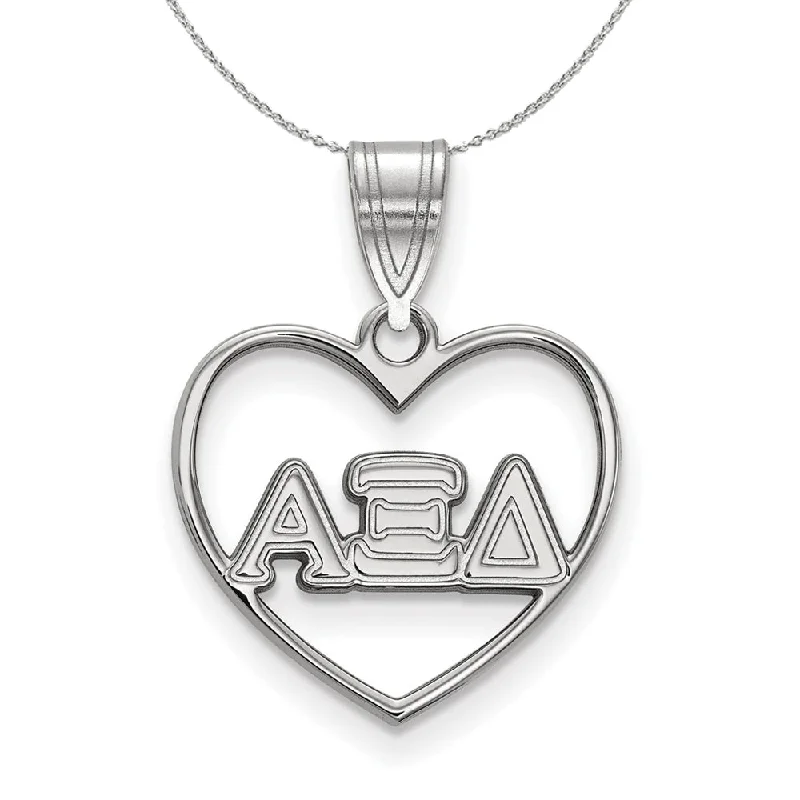 Sterling Silver Alpha Xi Delta Heart Greek Necklace