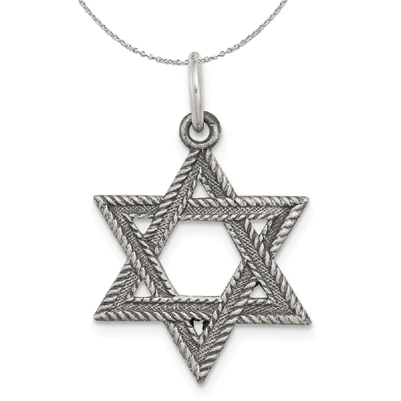 Flowing arc necklace-Sterling Silver Antiqued Textured Star of David Charm or Necklace