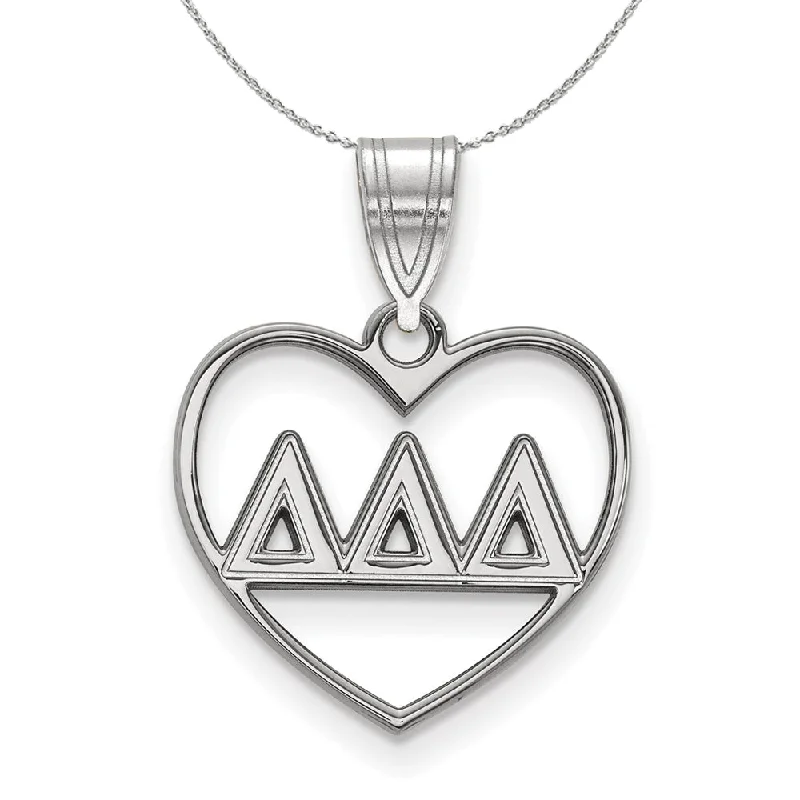 Dainty filigree necklace-Sterling Silver Delta Delta Delta Heart Greek Necklace