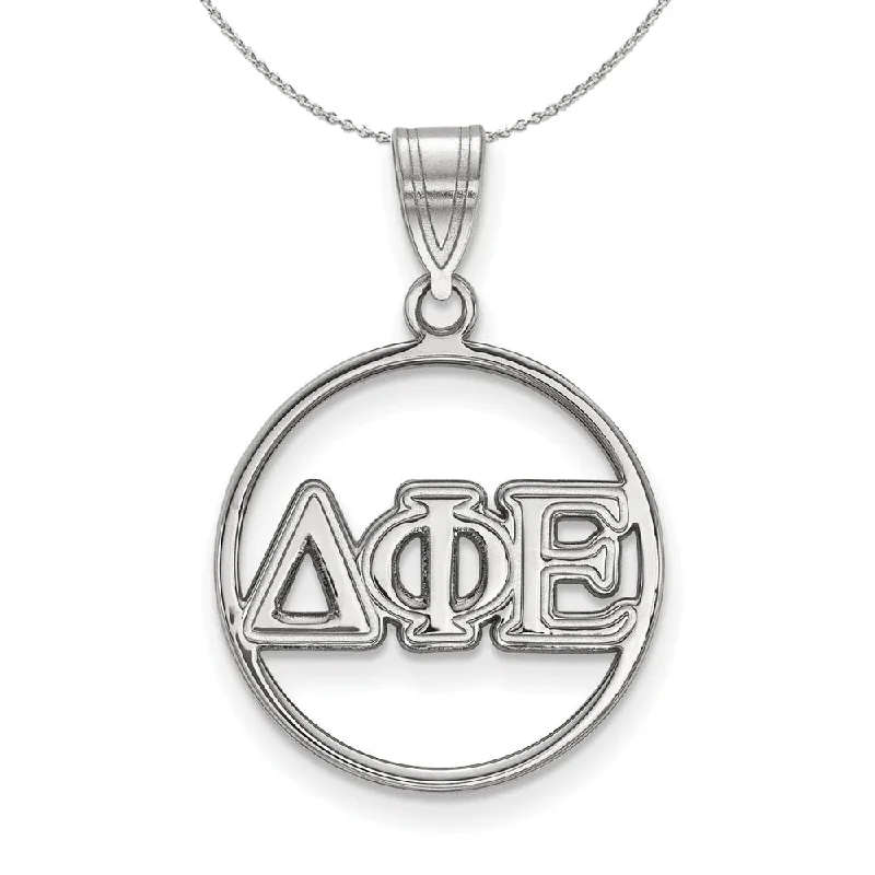 Lush agate necklace-Sterling Silver Delta Phi Epsilon Medium Circle Greek Necklace