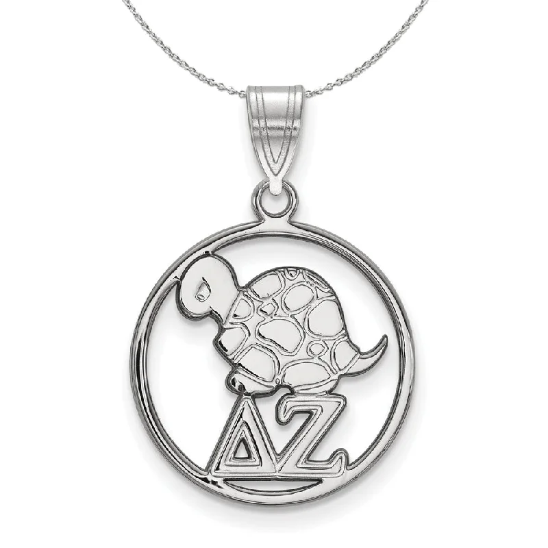 Flowing arc necklace-Sterling Silver Delta Zeta Medium Circle Pendant Necklace