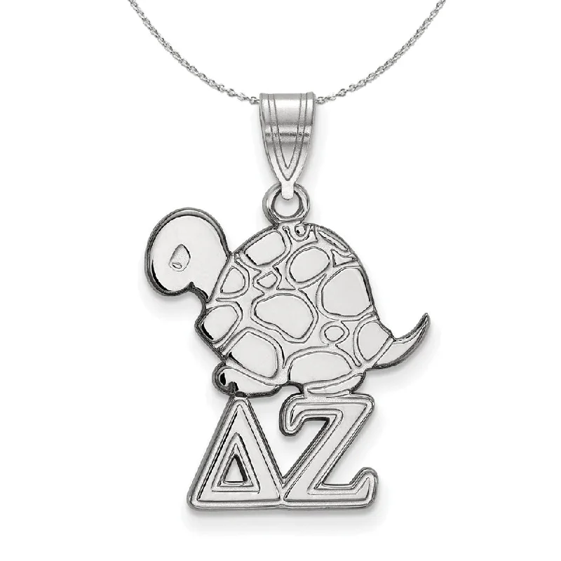 Grooved pattern necklace-Sterling Silver Delta Zeta Medium Pendant Necklace