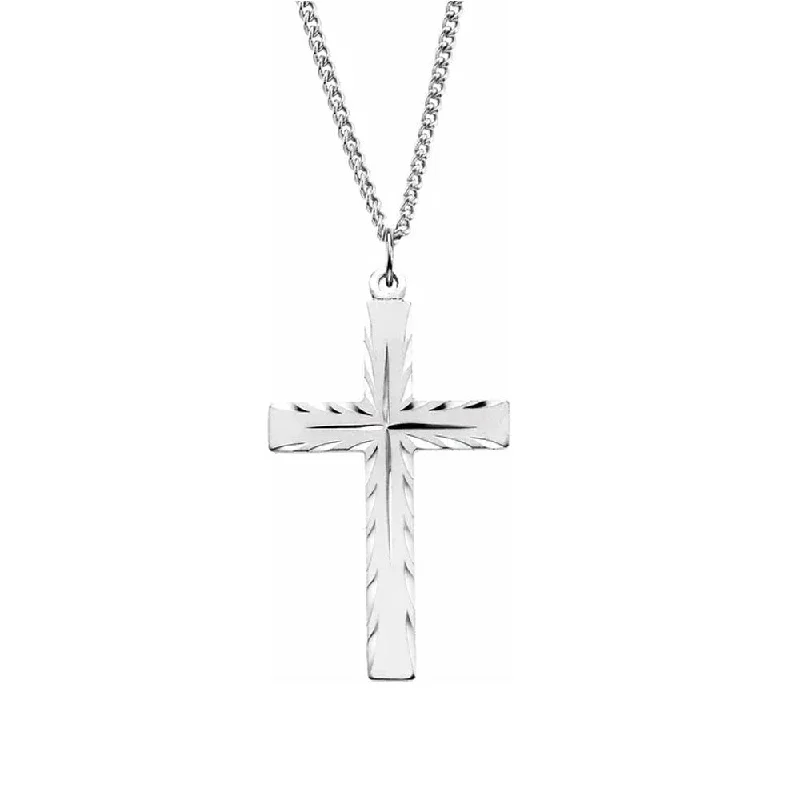 Sparkling gem necklace-Sterling Silver Etched Cross Necklace, 24 Inch