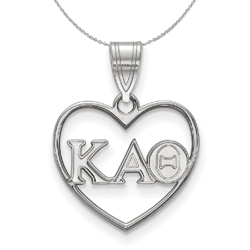 Crest motif necklace-Sterling Silver Kappa Alpha Theta Heart Pendant Greek Necklace