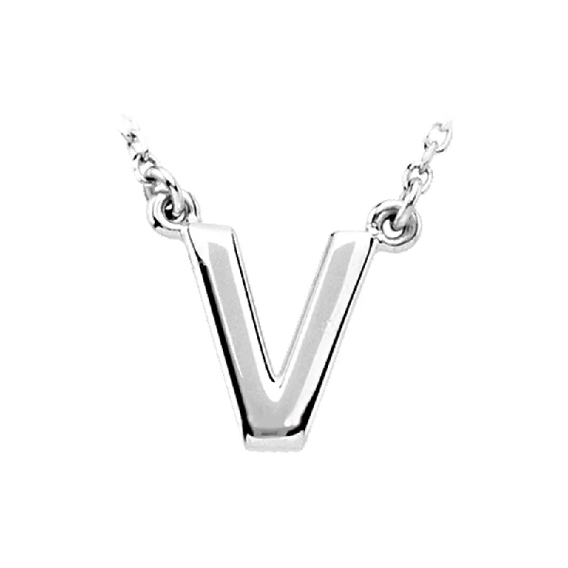 Hammered gold necklace-Sterling Silver, Kendall Collection, Block Initial V Necklace, 16 Inch