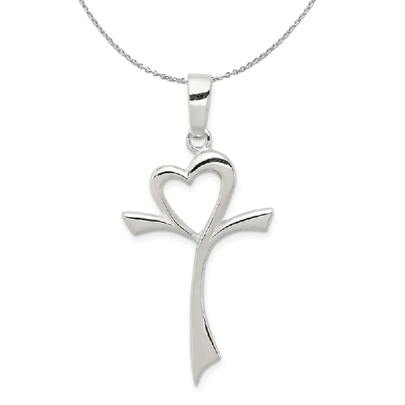 Reed cluster necklace-Sterling Silver Large Polished Heart Cross Necklace