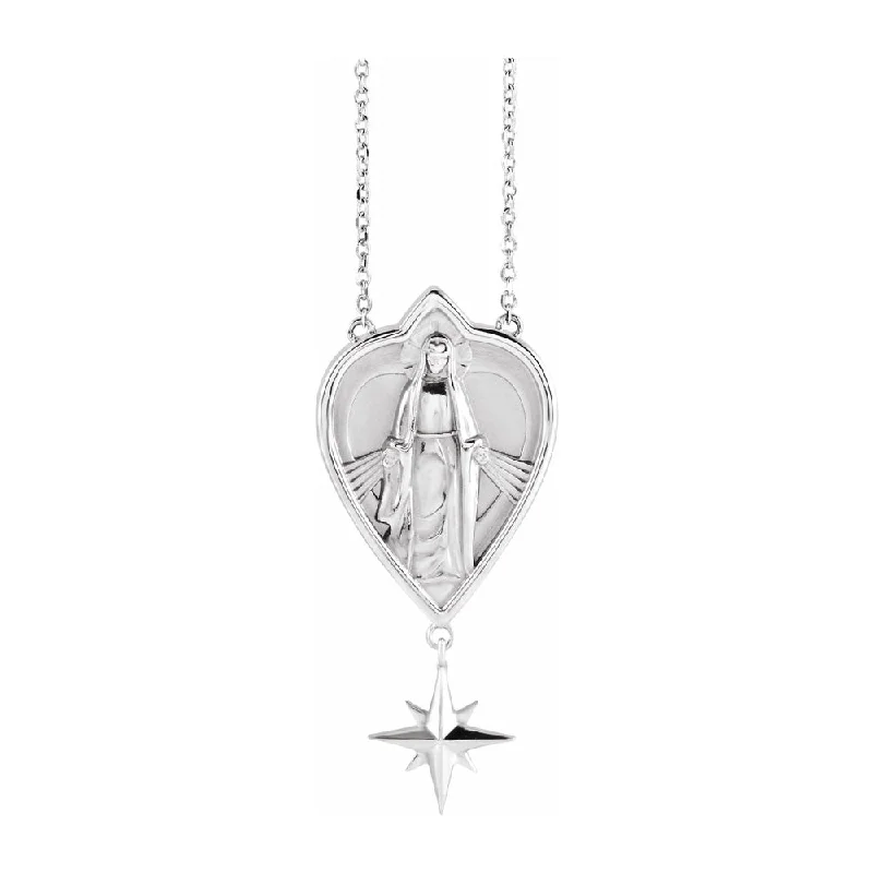 Glowing minimalist necklace-Sterling Silver Miraculous Mary Necklace, 16 Inch or 18 Inch