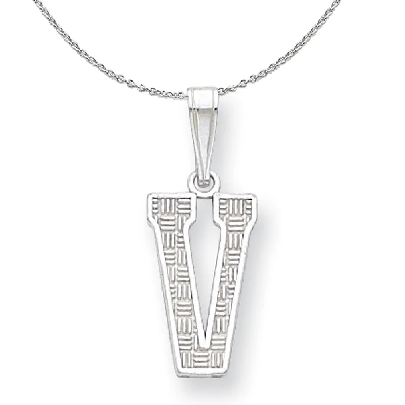 Pale morganite necklace-Sterling Silver, Sami Collection, Textured Block Initial V Necklace