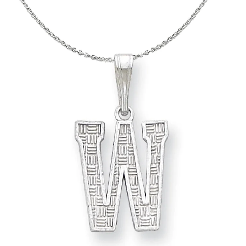 Engraved initial necklace-Sterling Silver, Sami Collection, Textured Block Initial W Necklace