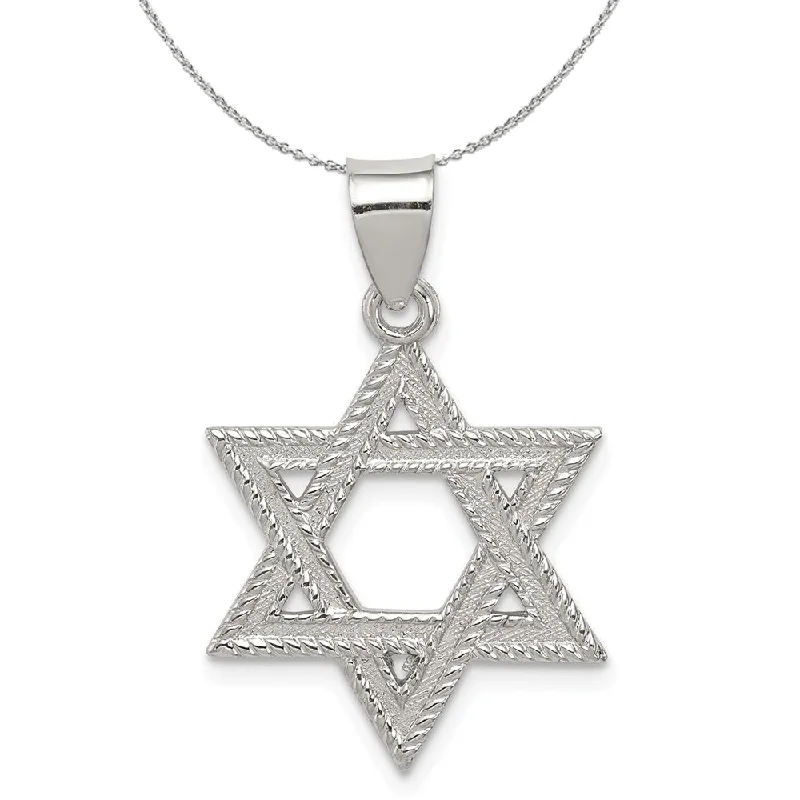 Ragged edge necklace-Sterling Silver Satin Textured Star of David Charm or Necklace