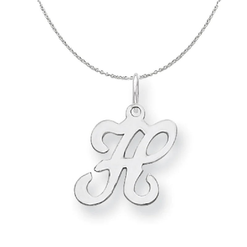 Glowing ruby necklace-Sterling Silver, Sophia Collection, Small Script Initial H Necklace