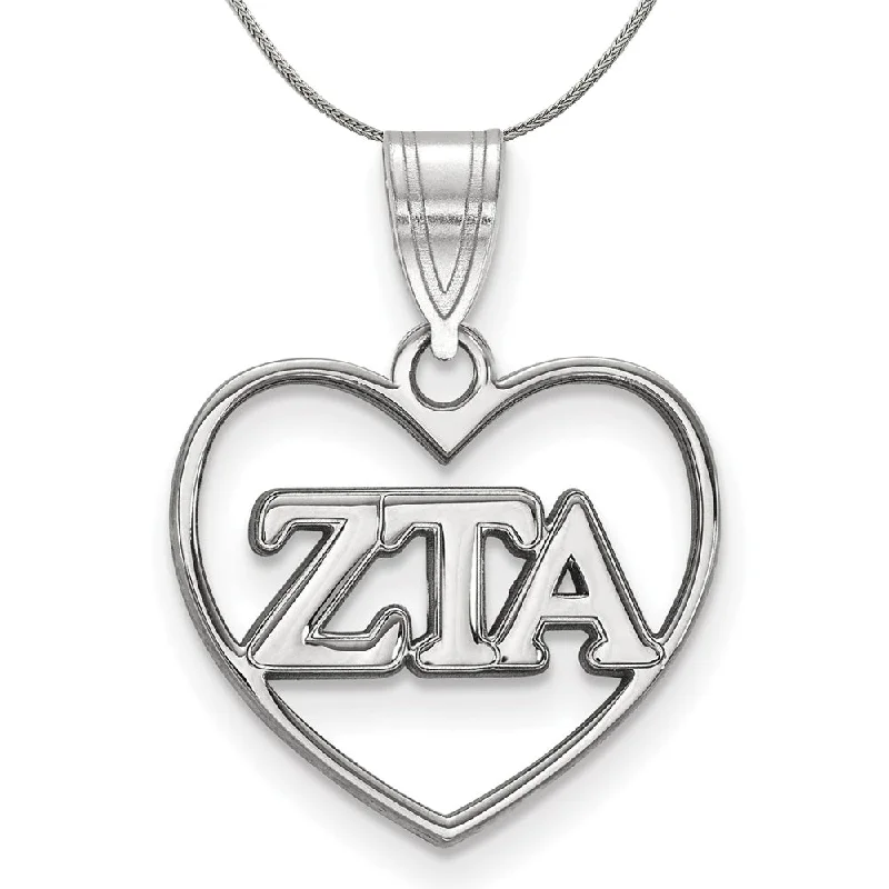 Retro topaz necklace-Sterling Silver Zeta Tau Alpha Heart Greek Necklace