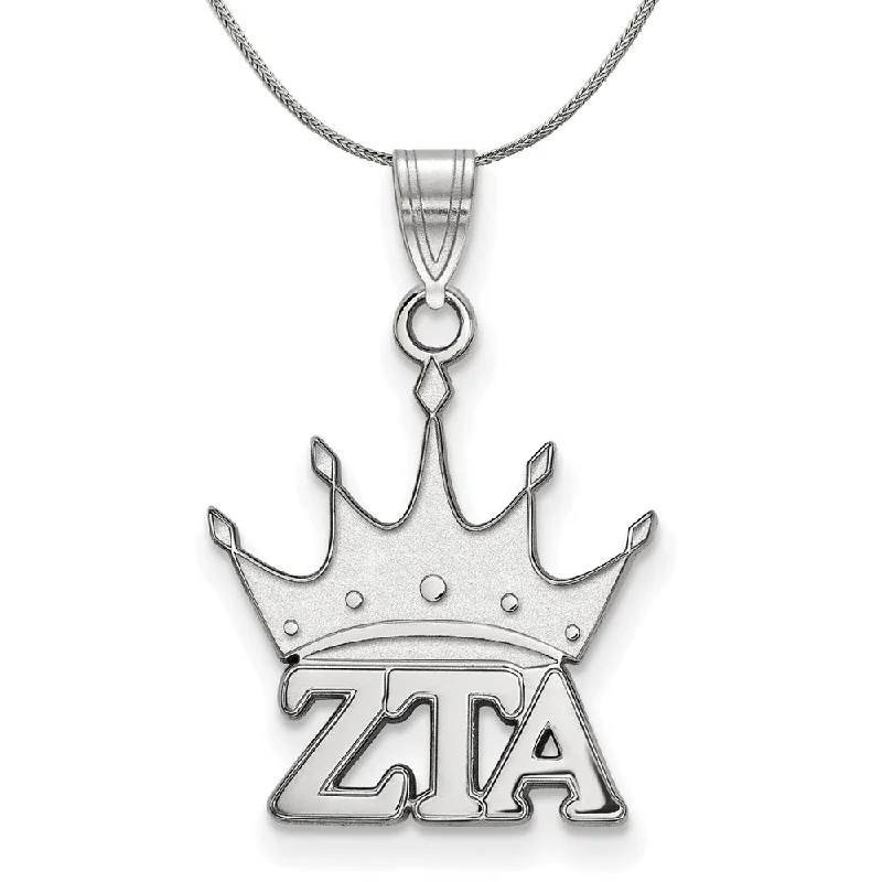 Brushed steel necklace-Sterling Silver Zeta Tau Alpha Small Pendant Necklace