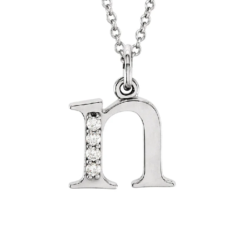 Tattered rim necklace-The Abbey 14k White Gold Diamond Lower Case Initial 'n' Necklace 16 In