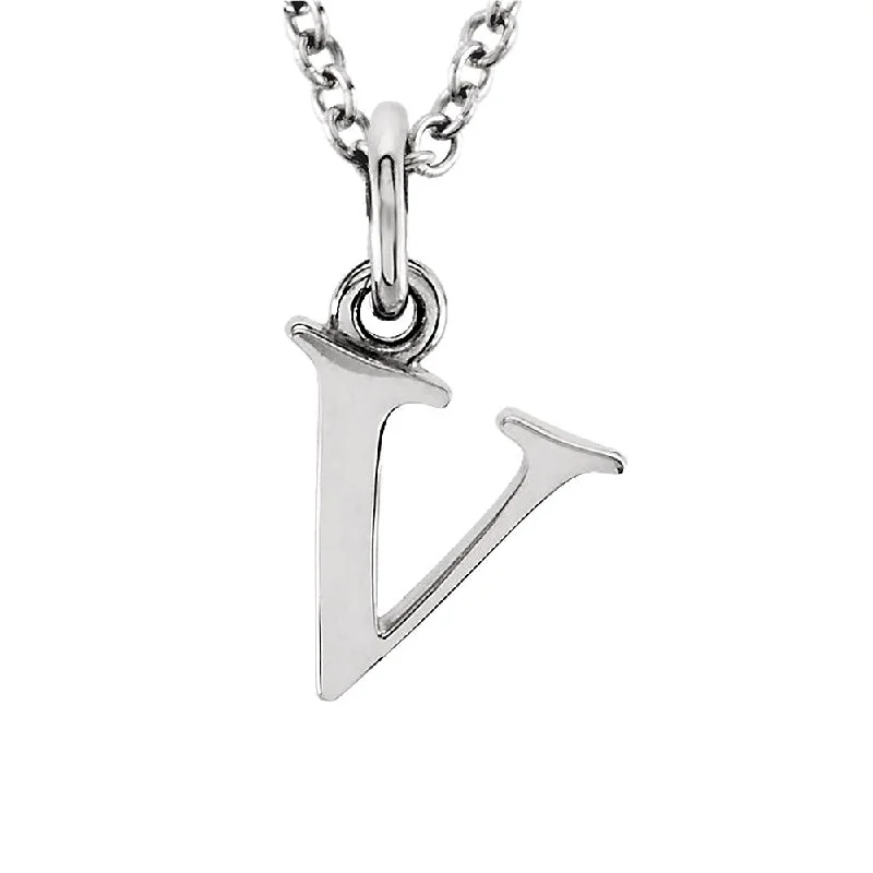 Ridge-set necklace-The Abbey Lower Case Initial 'v' Necklace in 14k White Gold, 16 Inch