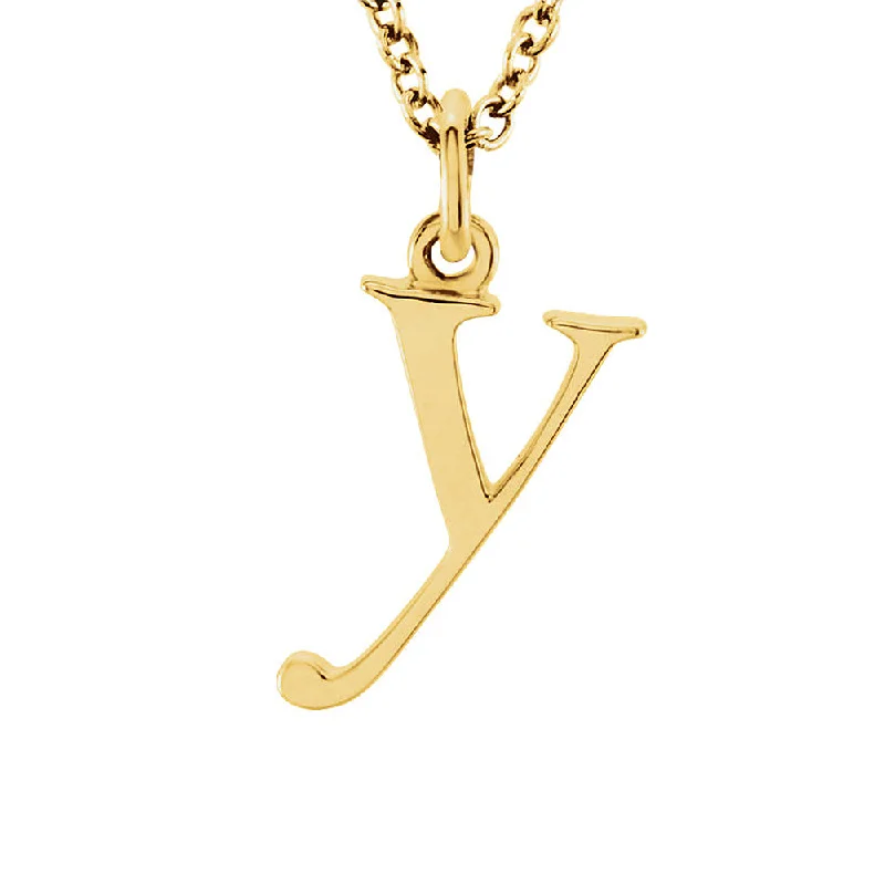 Curving bar necklace-The Abbey Lower Case Initial 'y' Necklace in 14k Yellow Gold, 16 Inch