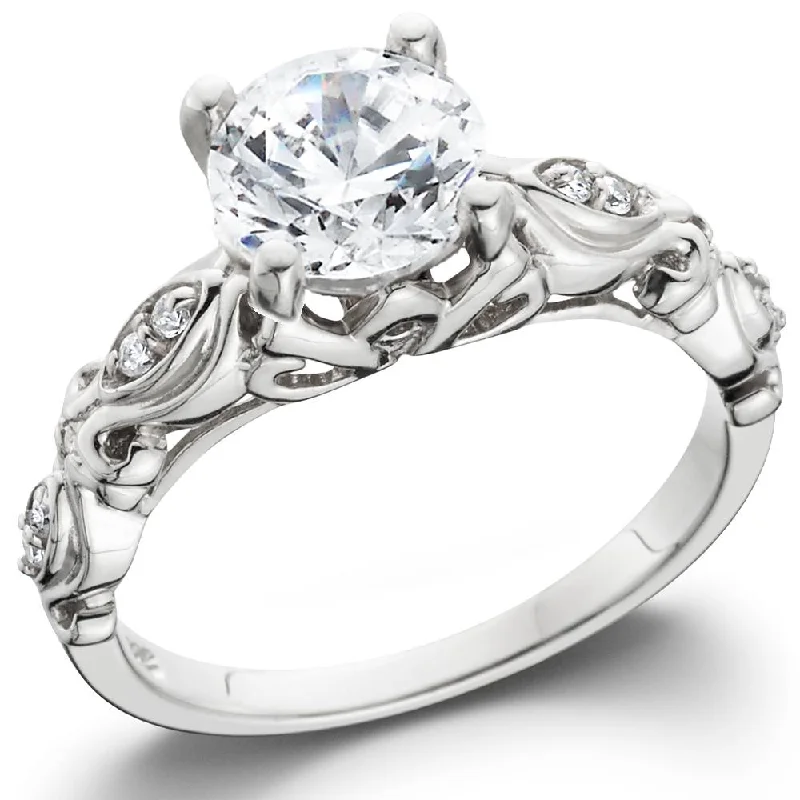 Bloom-bud ring-1 1/16ct Vintage Lab Created Diamond Engagement Ring 14K White Gold Antique