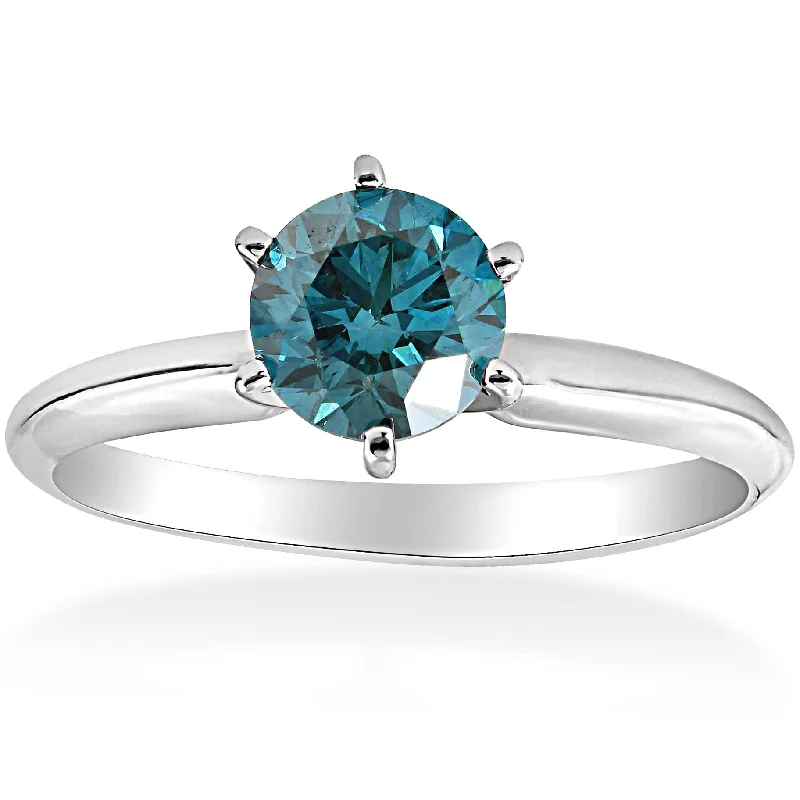 Lush gold ring-1 1/2ct Blue Diamond Solitaire Engagement Ring 14K White Gold