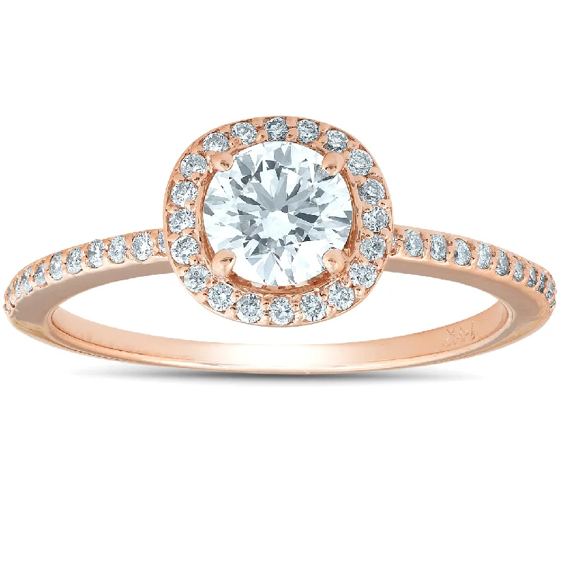 Tesselated design ring-1 1/4ct Cushion Halo Rose Gold Lab Grown Diamond Engagement Ring 14K