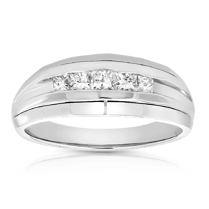 Nonagonal stone ring-1/2 cttw Men's 5 Stone Princess Diamond Engagement Ring Platinum SI Clarity