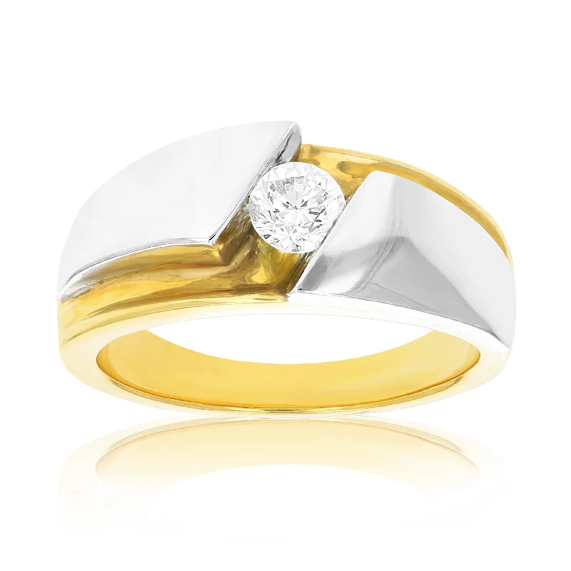 Soft curve ring-1/2 cttw Men's Diamond Engagement Ring 18K Yellow Gold and Platinum