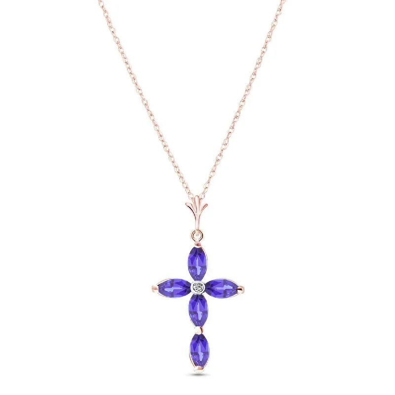 Satin titanium necklace-1.23 Carat 14K Solid Rose Gold Necklace Natural Diamond Tanzanite