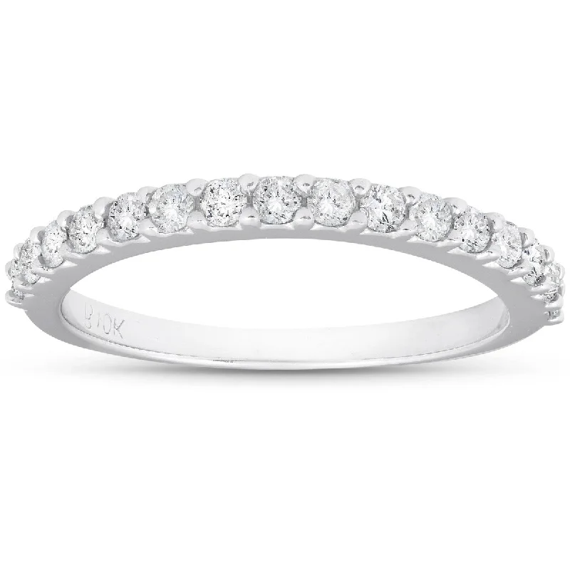 Ten-gem ring-1/2ct Diamond Wedding Ring Stackable Womens Anniversary Band 10K White Gold