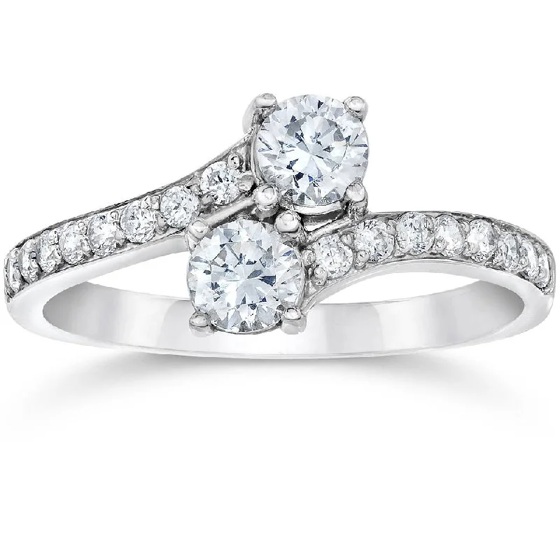 Worn-rim ring-1 3/4 Ct 2-Stone Forever Us Lab Grown Diamond Engagement Ring 14K White Gold