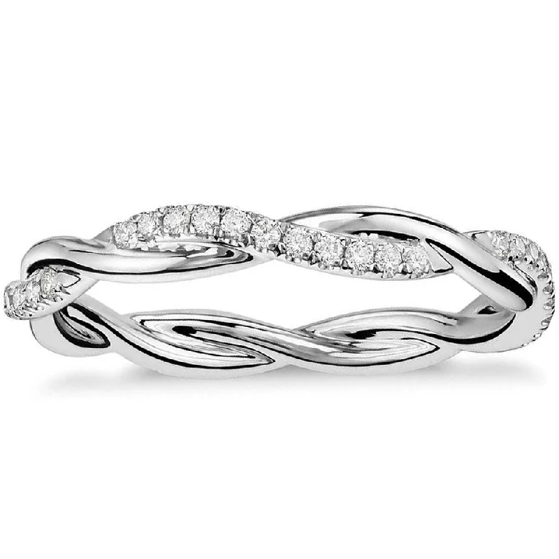 Sun glow ring-1/3 Ct Diamond Eternity Petite Twist Vine Eternity Wedding Ring 10k White Gold