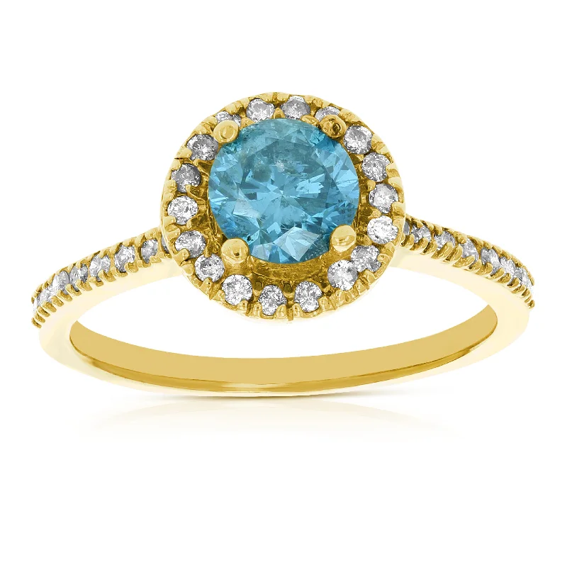 Arch motif ring-1.30 cttw Blue and White Diamond Engagement Ring 14K Yellow Gold Bridal