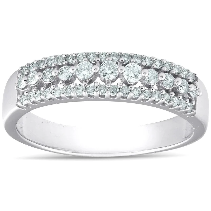 Hand-grooved ring-1/3ct Diamond Anniversary Ring 10K White Gold