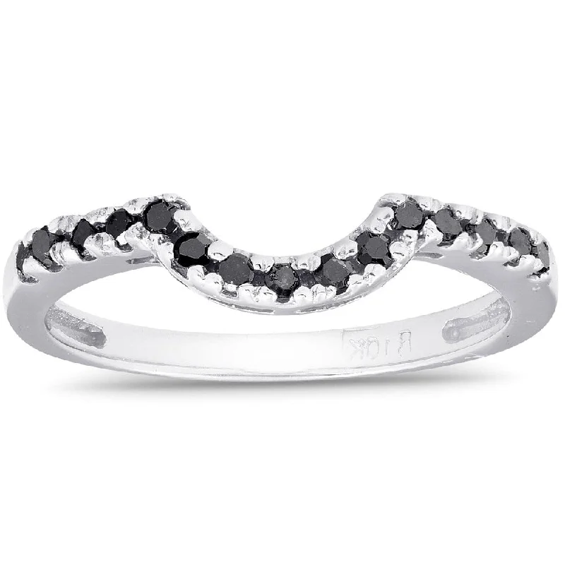 Hovering stone ring-1/4ct Curved Black Diamond Notched Guard Ring Enhancer 14K White Gold