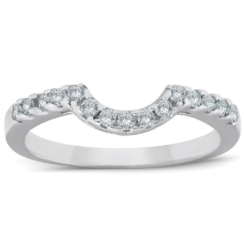 Linked knot ring-1/4ct Curved Diamond Notched Guard Ring Enhancer 10K White Gold