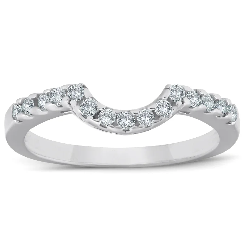 Sparkling gem ring-1/4ct Curved Diamond Notched Wedding Ring Enhancer 14K White Gold