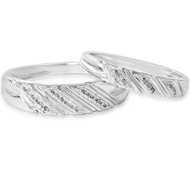 Fused-ring band-1/4ct His & Hers Diamond Ring Set 10K White Gold