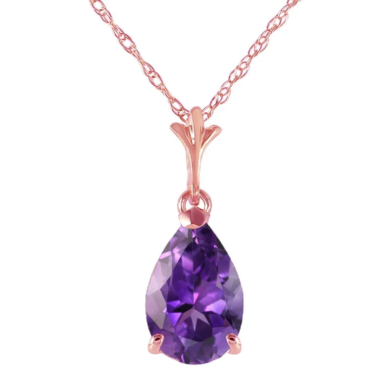 Slack coil necklace-1.5 Carat 14K Solid Rose Gold Pear Amethyst Necklace