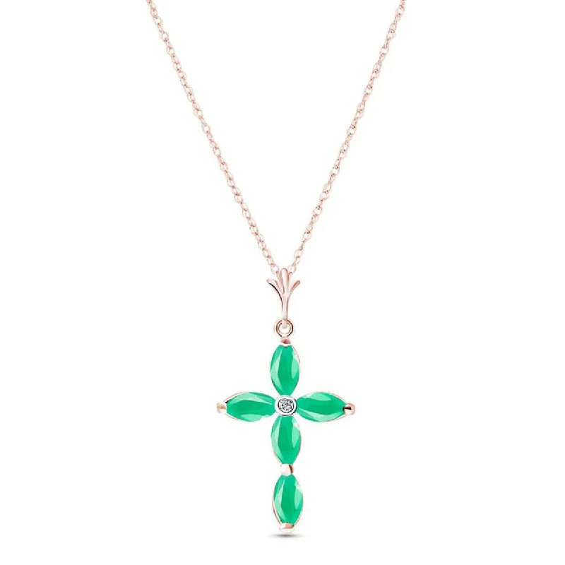 Crafted gold necklace-1.52 Carat 14K Solid Rose Gold Necklace Natural Diamond Emerald