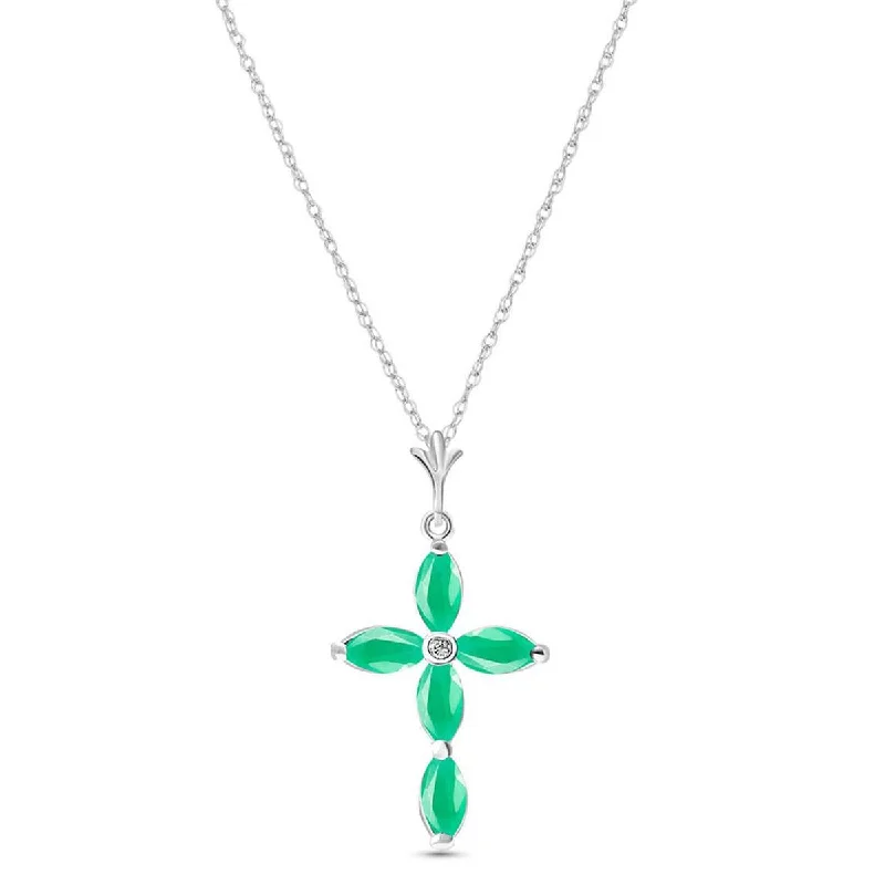 Soft curve necklace-1.52 Carat 14K Solid White Gold Necklace Natural Diamond Emerald