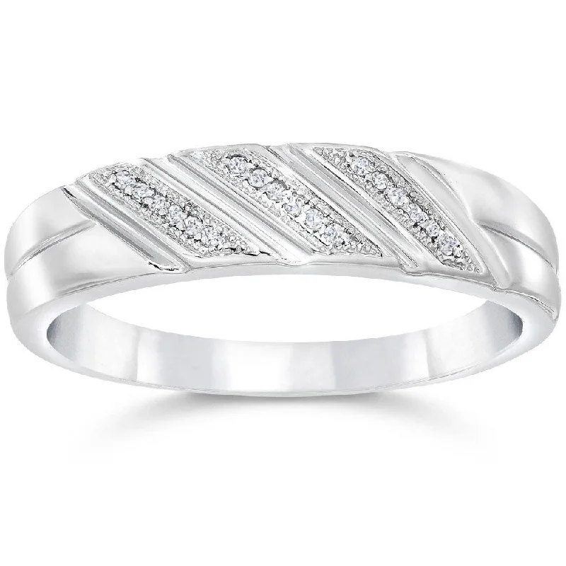 Fluid ring-1/5ct Mens Diamond Ring 10K White Gold