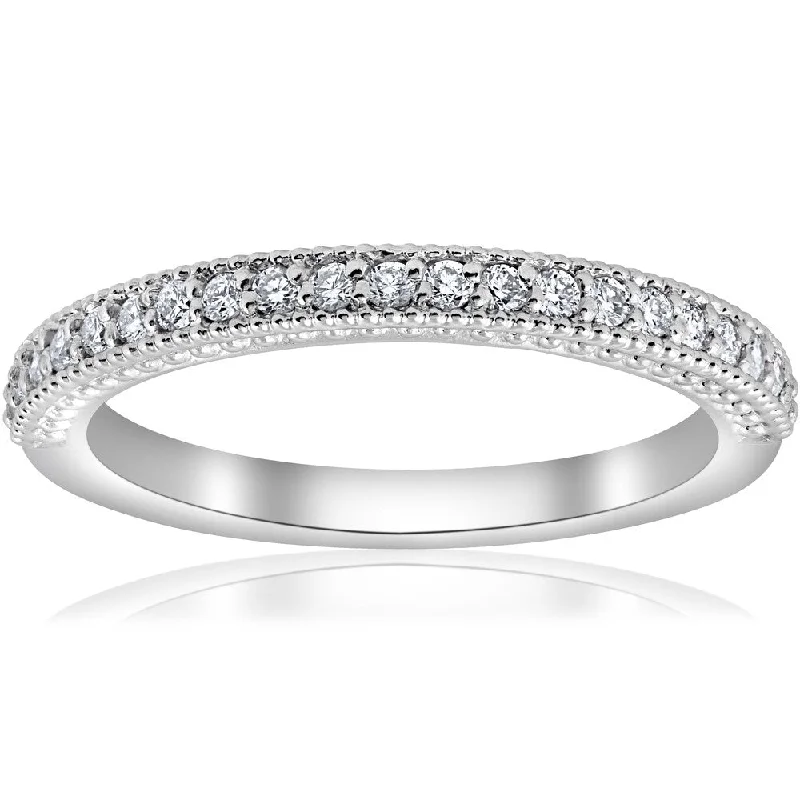 Floating diamond ring-1/5ct Vintage Diamond Wedding Ring Stackable Anniversary Band 14k White Gold