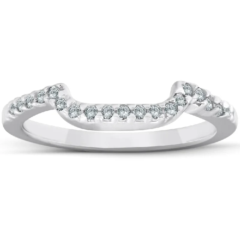 Shiny nickel ring-1/6ct Curved Notched Diamond Wedding Ring 14K White Gold