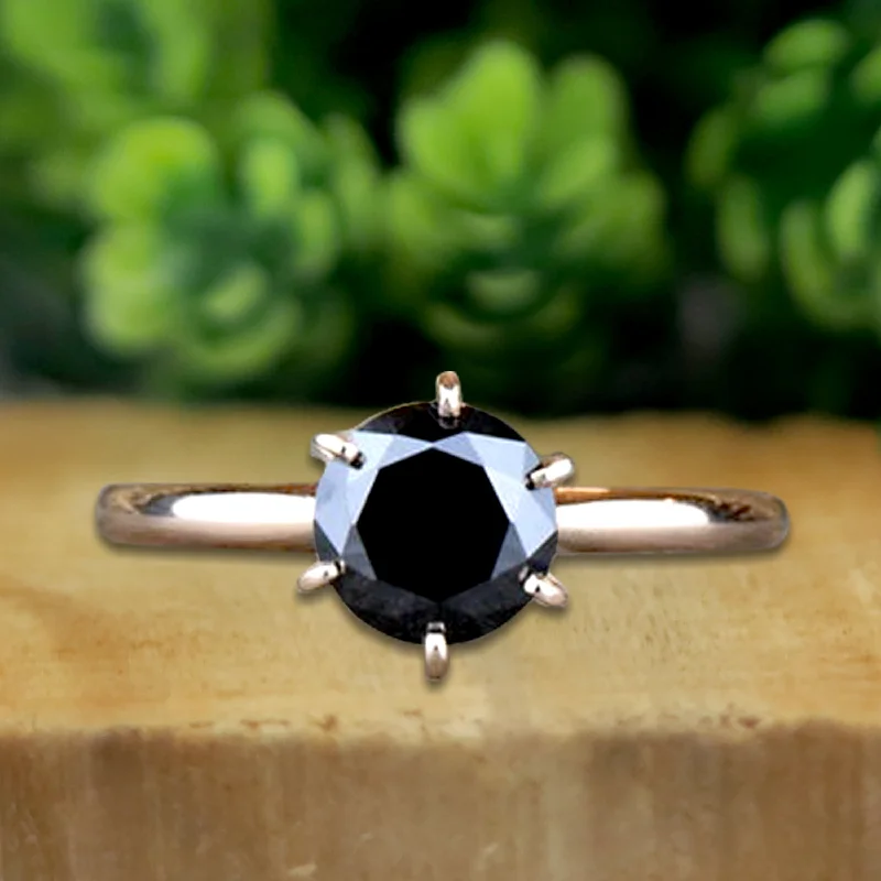 Sparkling gem ring-1 CT black diamond solitaire ring For Her