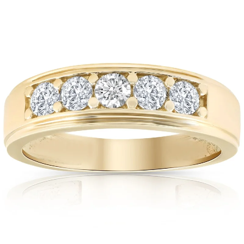 Dewdrop gem ring-1 Ct Diamond Ring Mens High Polished Solid Yellow Gold Wedding Band Lab Grown.