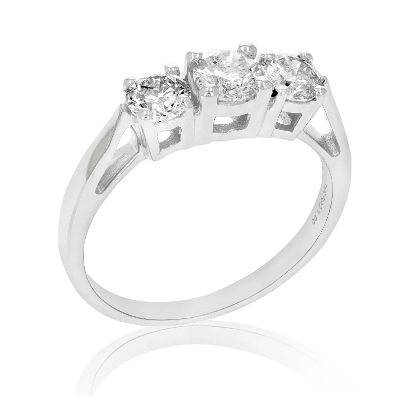 Radiant zircon ring-1 cttw 3 Stone Diamond Engagement Ring 14K White Gold Round Bridal Wedding