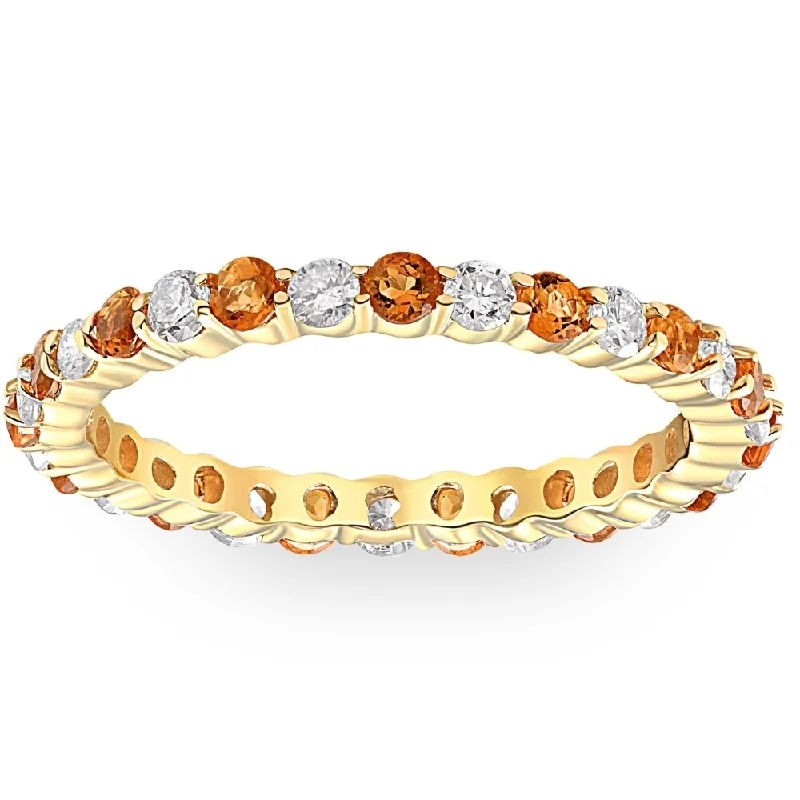 Vine-curl ring-1 cttw Citrine & Diamond Wedding Eternity Stackable Ring 10k Yellow Gold