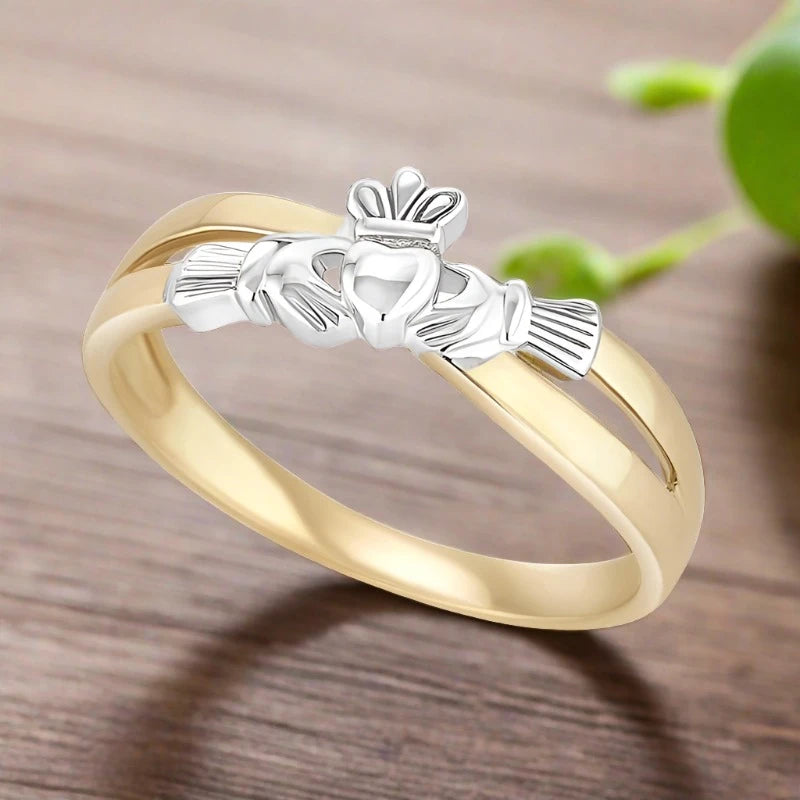 Reed cluster ring-Claddagh Crossover Ring